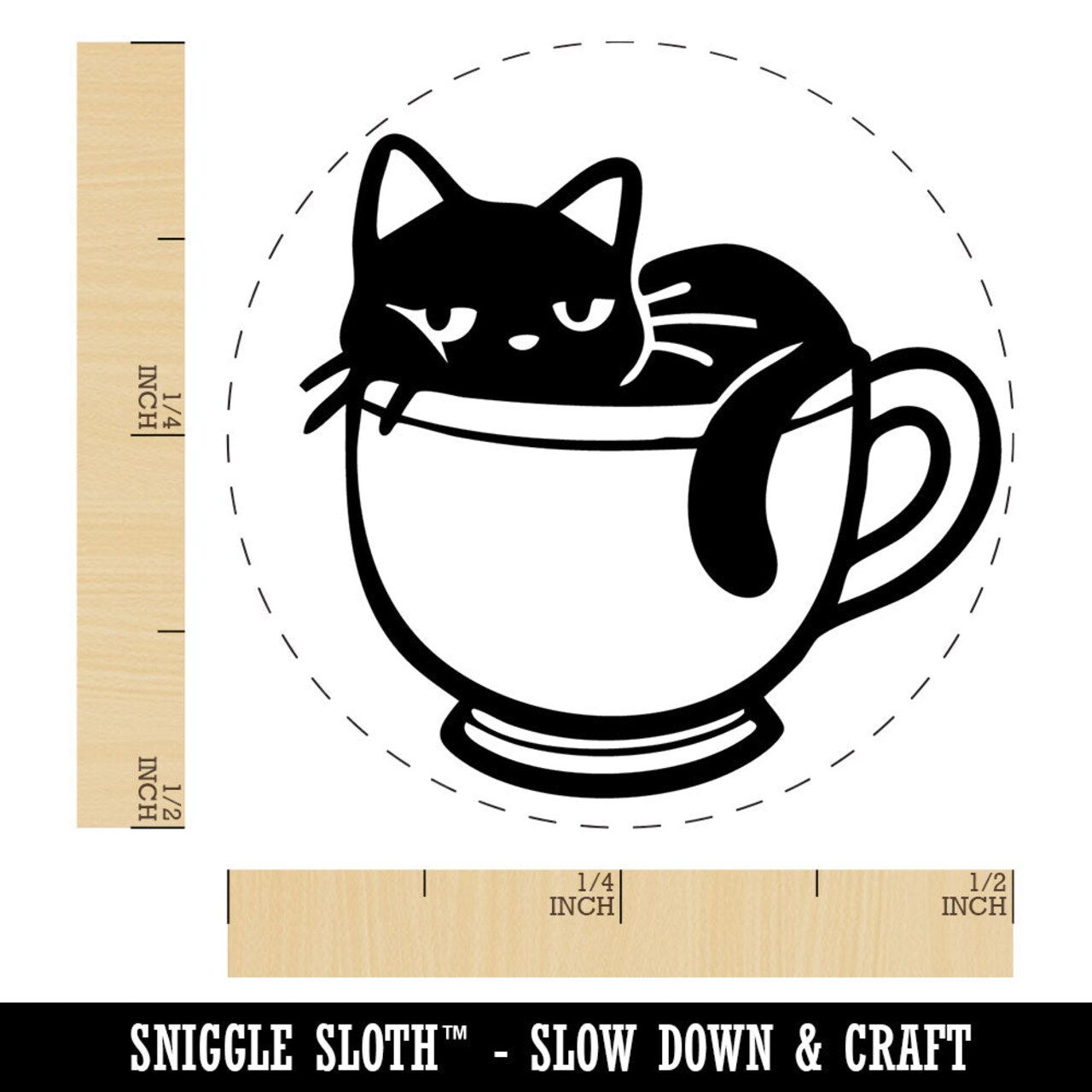 Cute Cat Sleeping In Tea Cup Self-Inking Rubber Stamp for Stamping Ink Stamper Crafting Planners
